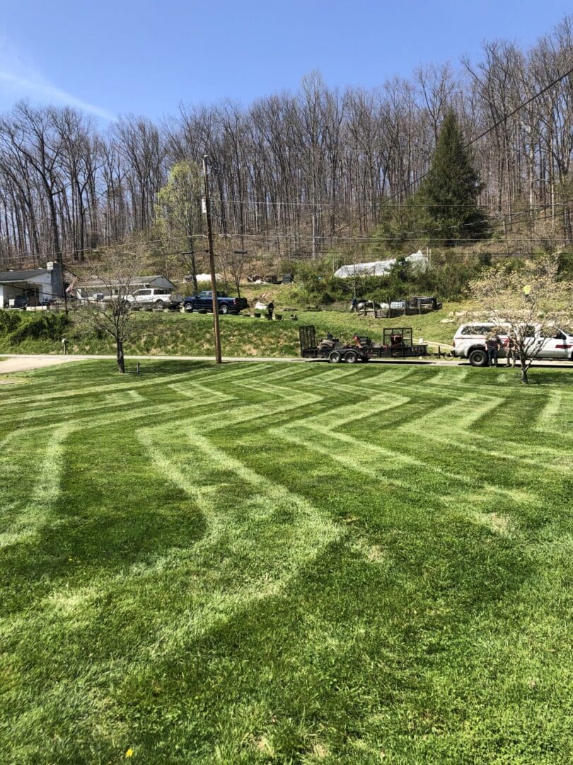 A field with many lines in the grass